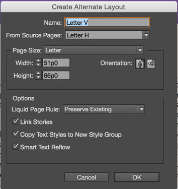 Create Alternate Layout Dialog