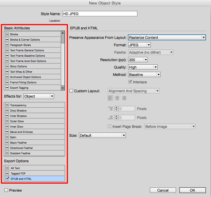 Object Style with Object Export Options
