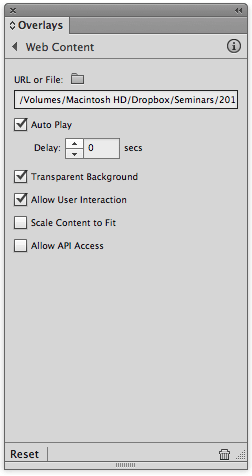 web content overlay settings with URL