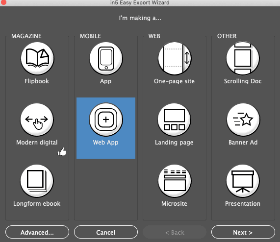 in5 easy export dialog